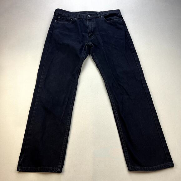 Levis 505 Jeans Mens 38x32 Black Denim Regular Fit Straight Leg Charcoal Wash - Picture 4 of 12